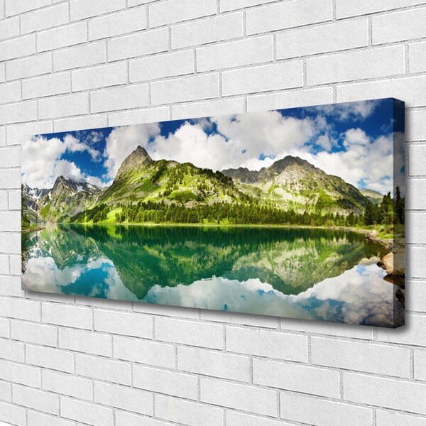 Tablou pe panza canvas Mountain Lake Peisaj Verde Gri Albastru