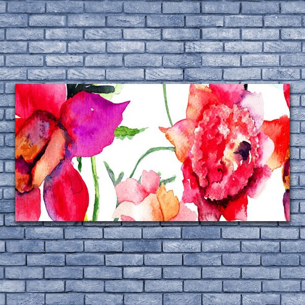 Tablou pe panza canvas Flori Art Rosu Roz Verde