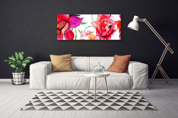 Tablou pe panza canvas Flori Art Rosu Roz Verde
