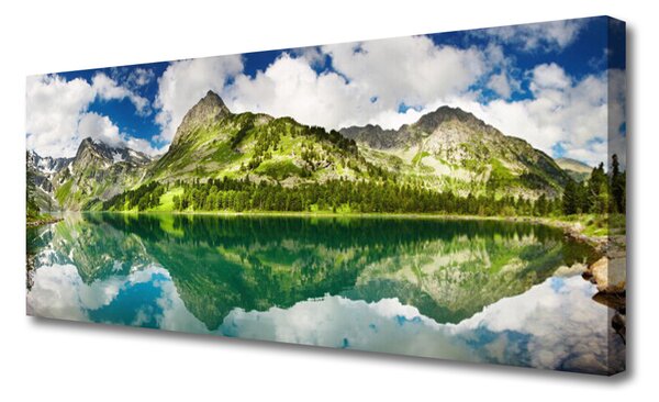 Tablou pe panza canvas Mountain Lake Peisaj Verde Gri Albastru