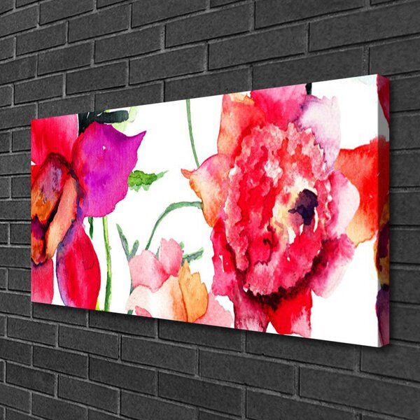 Tablou pe panza canvas Flori Art Rosu Roz Verde