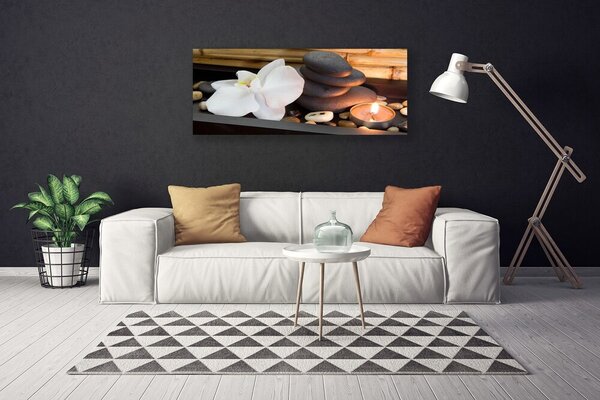 Tablou pe panza canvas Flori Pietre Lumânare Art Alb Gri Portocaliu Maro