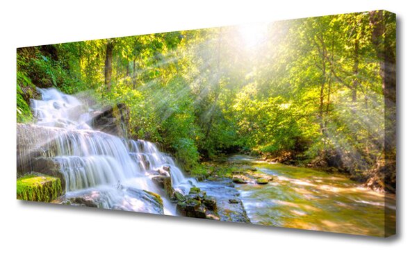 Tablou pe panza canvas Cascada Pădure Natura Alb Brun Verde