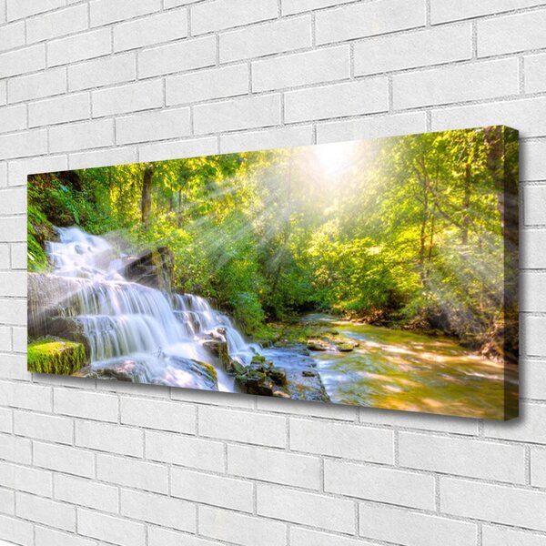 Tablou pe panza canvas Cascada Pădure Natura Alb Brun Verde
