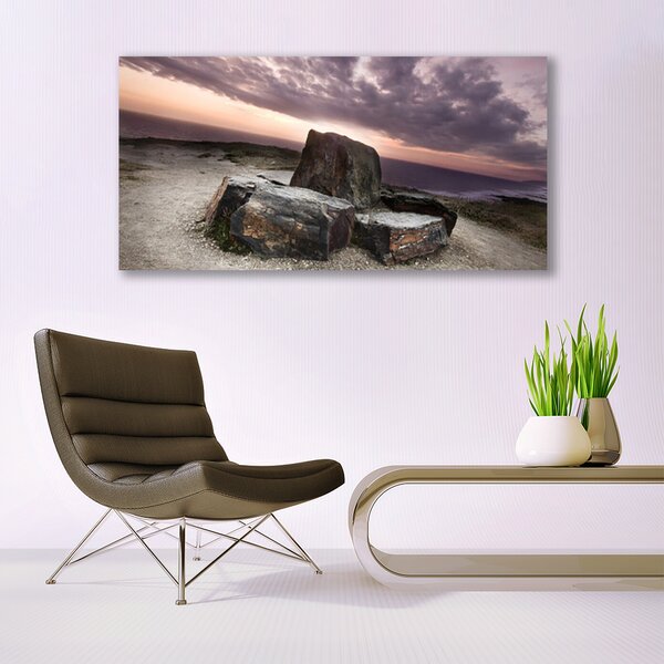 Tablou pe panza canvas Rock Peisaj Gri Roz