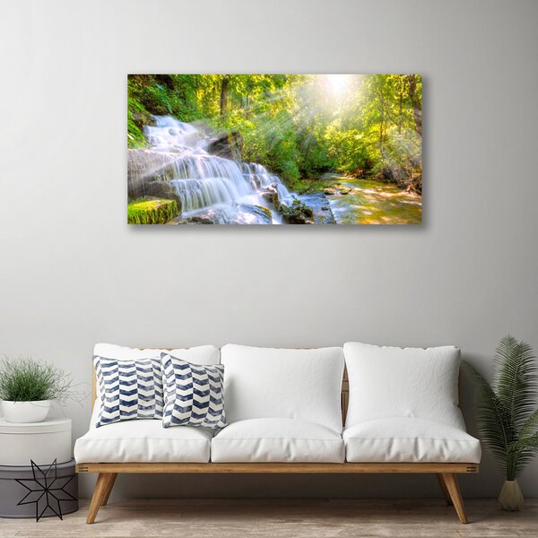 Tablou pe panza canvas Cascada Pădure Natura Alb Brun Verde