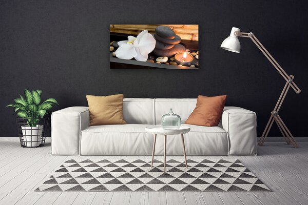 Tablou pe panza canvas Flori Pietre Lumânare Art Alb Gri Portocaliu Maro