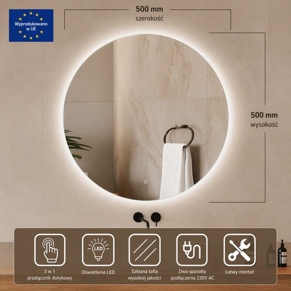 Venti Koło Led oglindă 50x50 cm rotund cu iluminare 5905951180212