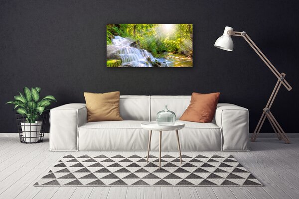 Tablou pe panza canvas Cascada Pădure Natura Alb Brun Verde
