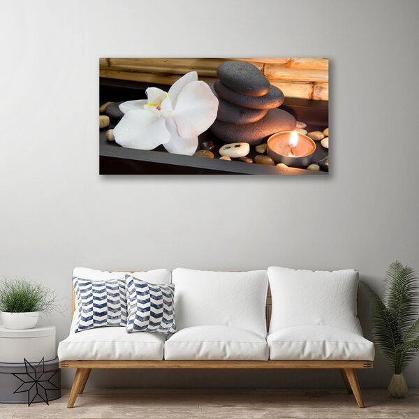 Tablou pe panza canvas Flori Pietre Lumânare Art Alb Gri Portocaliu Maro
