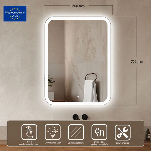 Venti Prima oglindă 50x70 cm dreptunghiular cu iluminare 5905951180106
