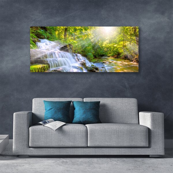 Tablou pe panza canvas Cascada Pădure Natura Alb Brun Verde