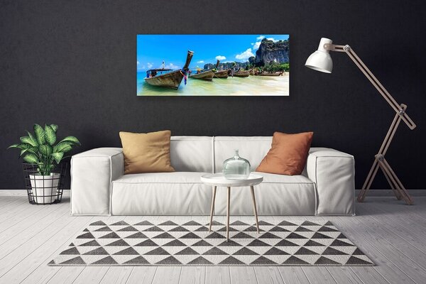 Tablou pe panza canvas Ambarcațiuni Sea Beach Peisaj Albastru Gri