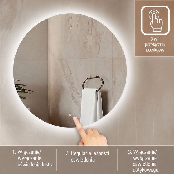 Venti Koło Led oglindă 50x50 cm rotund cu iluminare 5905951180212