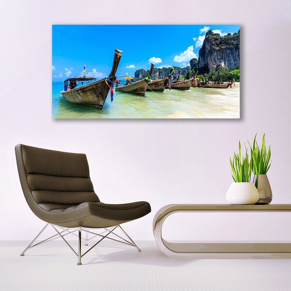 Tablou pe panza canvas Ambarcațiuni Sea Beach Peisaj Albastru Gri