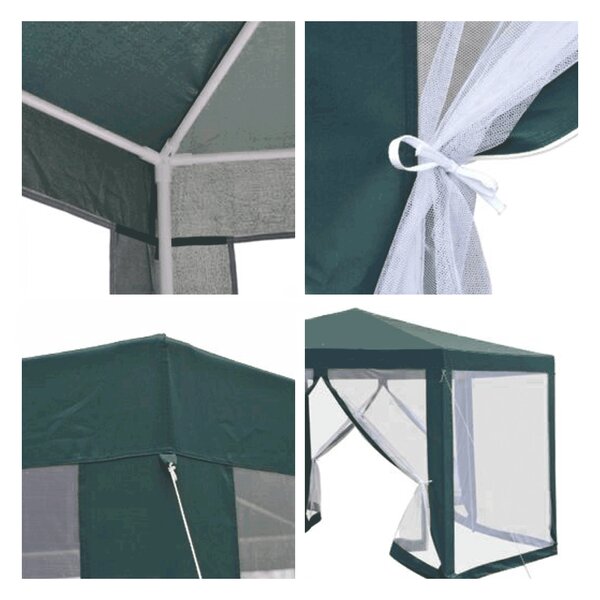 KONDELA Pavilion cort pentru grădină, 3,9x2,5x3,9m, verde / alb, RINGE TIP 1 6 laturi