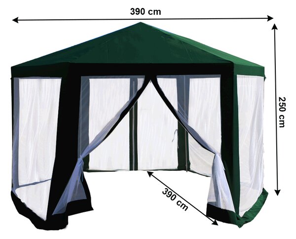 KONDELA Pavilion cort pentru grădină, 3,9x2,5x3,9m, verde / alb, RINGE TIP 1 6 laturi