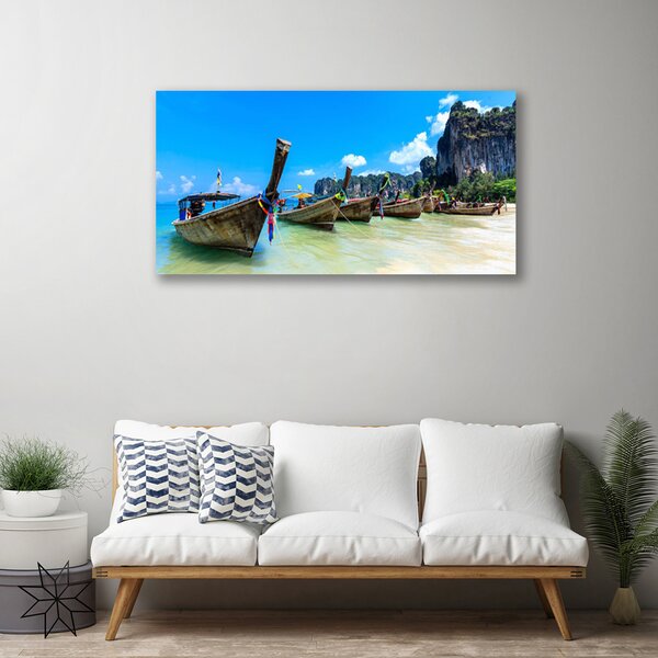 Tablou pe panza canvas Ambarcațiuni Sea Beach Peisaj Albastru Gri