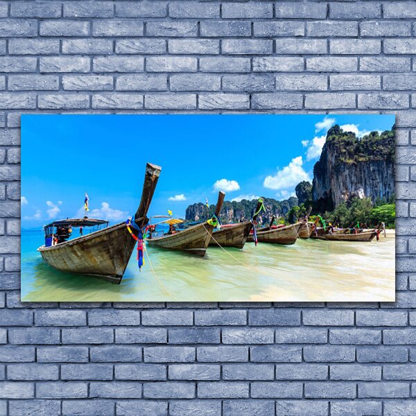 Tablou pe panza canvas Ambarcațiuni Sea Beach Peisaj Albastru Gri