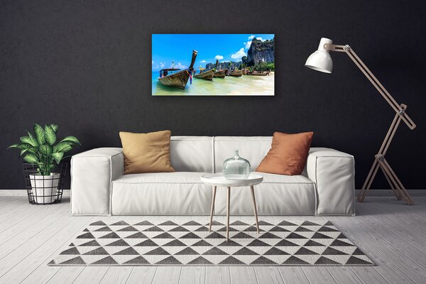 Tablou pe panza canvas Ambarcațiuni Sea Beach Peisaj Albastru Gri