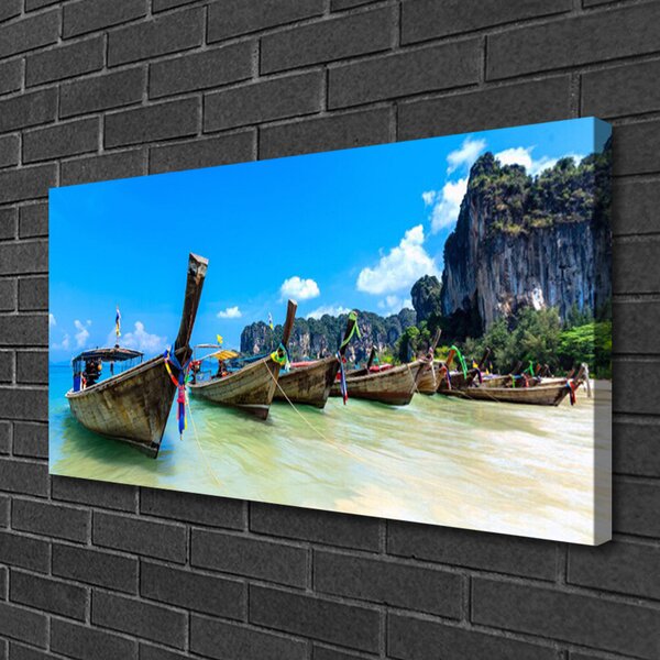 Tablou pe panza canvas Ambarcațiuni Sea Beach Peisaj Albastru Gri