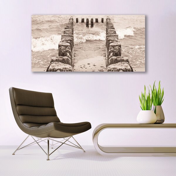 Tablou pe sticla Ocean Beach Arhitectura Sepia