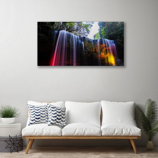 Tablou pe panza canvas Cascada Natura Roz Albastru Verde Galben