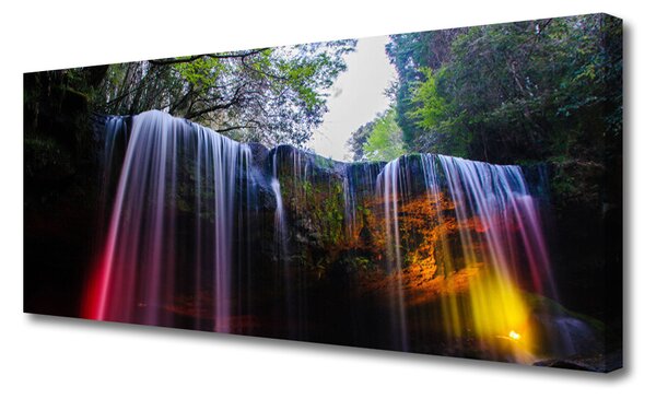 Tablou pe panza canvas Cascada Natura Roz Albastru Verde Galben