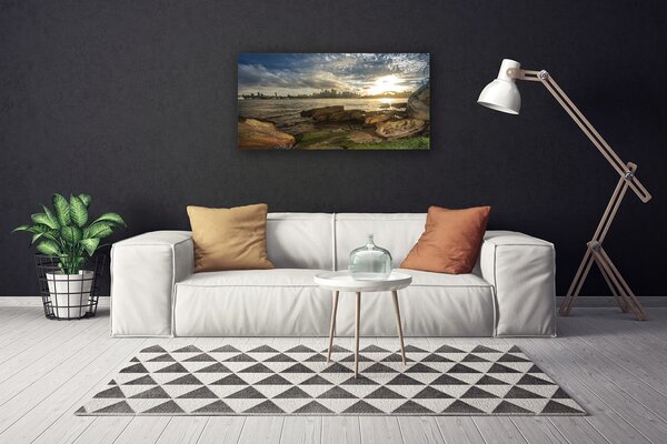 Tablou pe panza canvas Marea Pietre Oraș Peisaj Verde Gri Albastru