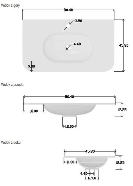 Comad Pure lavoar 80x46 cm semicircular mobilier alb luciu PURE WHITE GLOSS UM 80-46