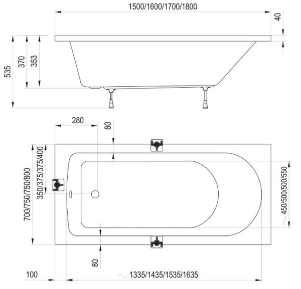 Ravak Flow cada dreptunghiulară 170x75 cm alb XC00100115
