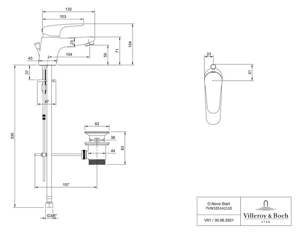 Villeroy & Boch O.Novo Start baterie lavoar stativ crom TVW10514111061