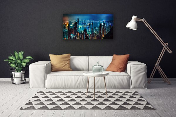Tablou pe panza canvas Oraș Case Albastru Galben