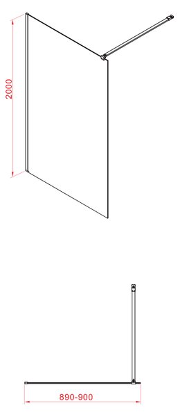 Cersanit Mille perete cabină de duș walk-in 90 cm negru mat/sticla transparentă S161-008