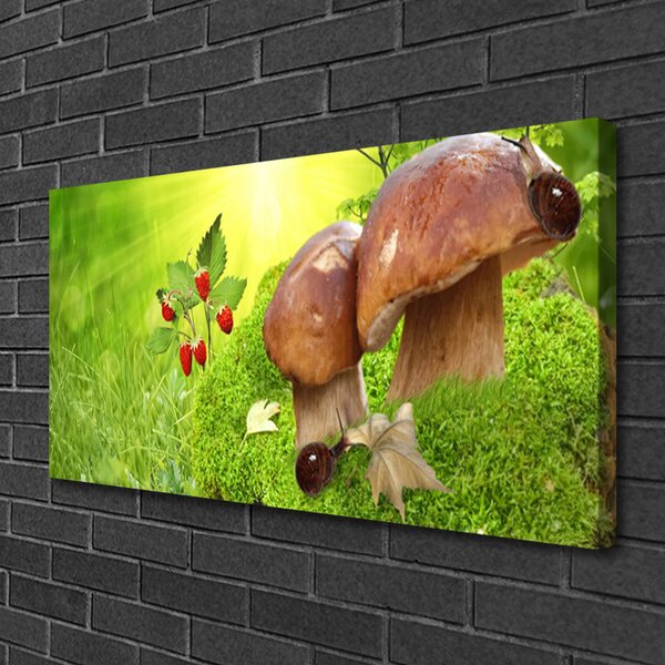 Tablou pe panza canvas Ciuperci Iarbă Wild Căpșuni Natura Brun Roșu Verde