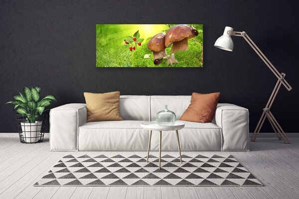 Tablou pe panza canvas Ciuperci Iarbă Wild Căpșuni Natura Brun Roșu Verde