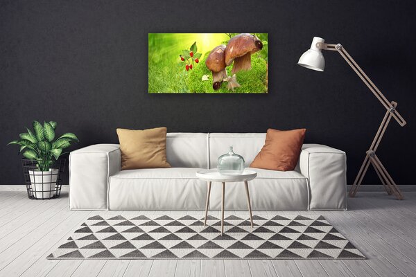 Tablou pe panza canvas Ciuperci Iarbă Wild Căpșuni Natura Brun Roșu Verde