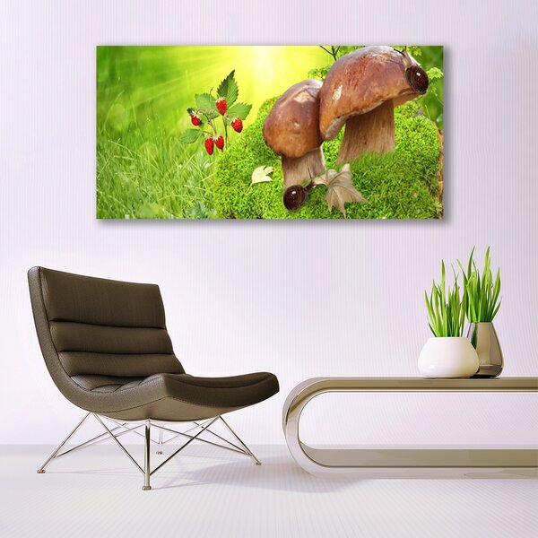 Tablou pe panza canvas Ciuperci Iarbă Wild Căpșuni Natura Brun Roșu Verde