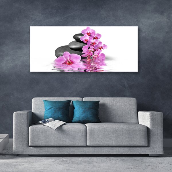 Tablou pe panza canvas Pietrele florale flori roz gri
