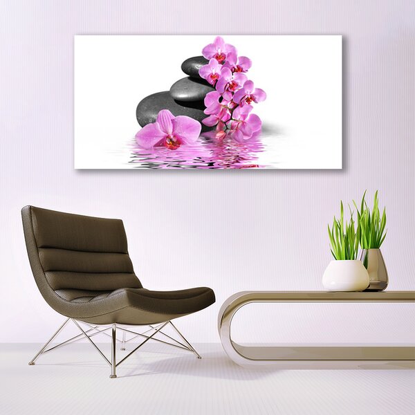 Tablou pe panza canvas Pietrele florale flori roz gri