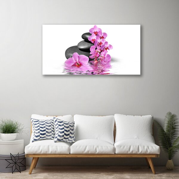 Tablou pe panza canvas Pietrele florale flori roz gri