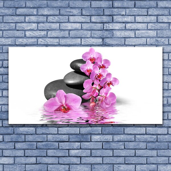 Tablou pe panza canvas Pietrele florale flori roz gri