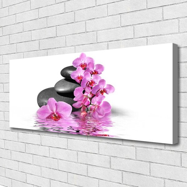Tablou pe panza canvas Pietrele florale flori roz gri