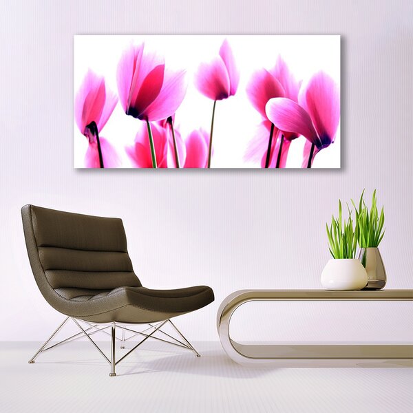 Tablou pe sticla Flori roz Floral