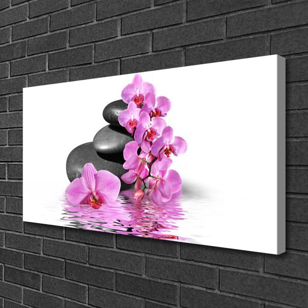 Tablou pe panza canvas Pietrele florale flori roz gri