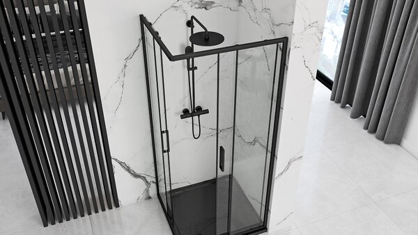 Rea Punto Black Mat, cabină de duș cu uşă glisantă 90 (uşă) x 90 (uşă) x 190 cm, sticlă transparentă de 5 mm, profil negru, REA-K4801