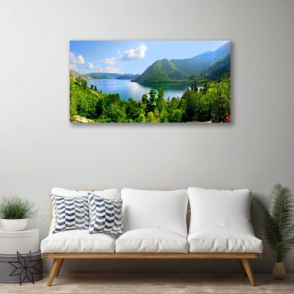 Tablou pe panza canvas Pădure Munți Lac Peisaj Verde Albastru