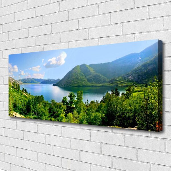 Tablou pe panza canvas Pădure Munți Lac Peisaj Verde Albastru
