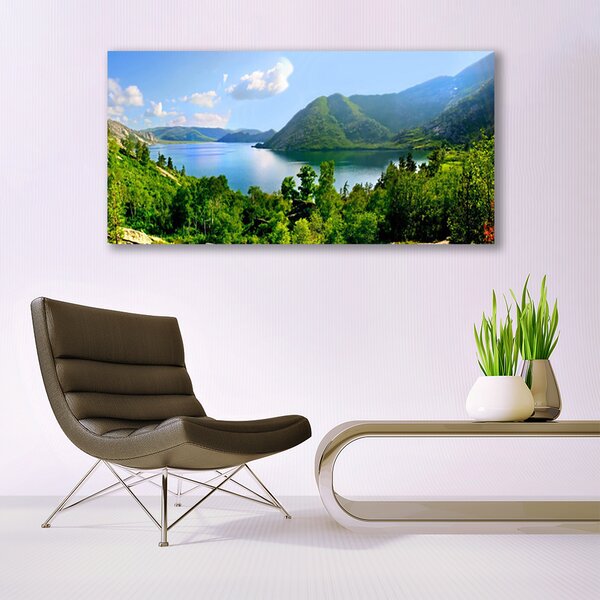 Tablou pe panza canvas Pădure Munți Lac Peisaj Verde Albastru