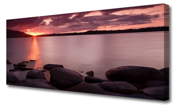 Tablou pe panza canvas Marea pietre Peisaj violet negru roz